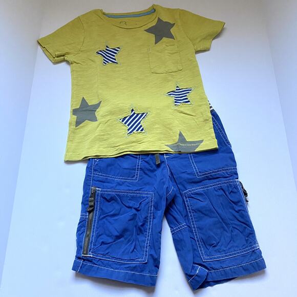 Mini Boden Star Appliqué Blue Shorts Outfit